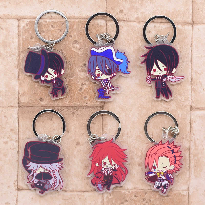 2019 Black Butler Keychain Double Sided Key Chain Acrylic Pendant Anime Accessories Cartoon Key Ring G1019