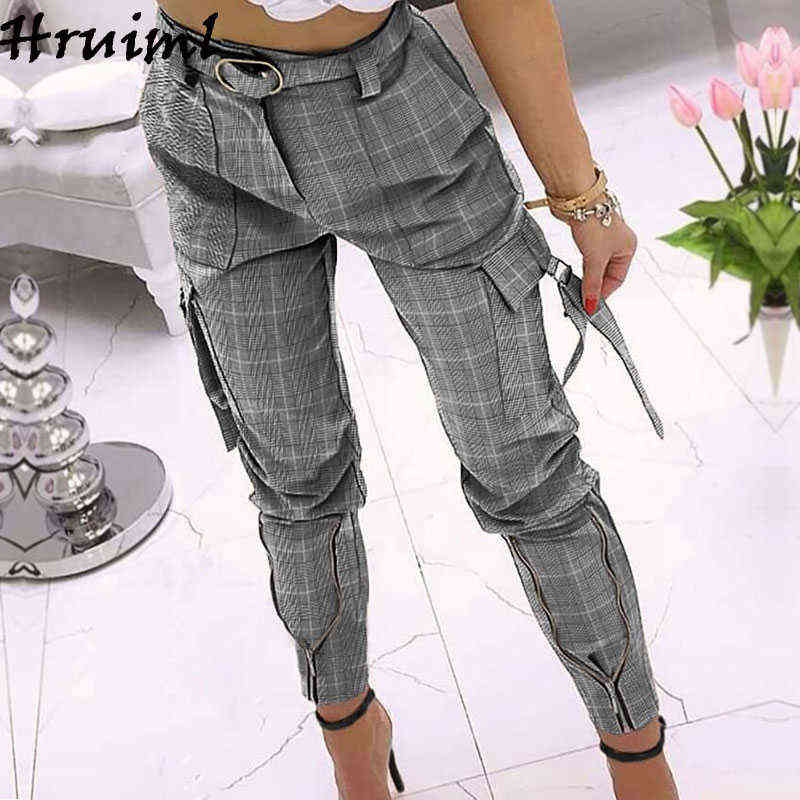 Women Pants Slim Pocket Solid Color Streetwear Female Fashion Casual Plus Size S-5XL Zipper Tie Feet Trousers 211115