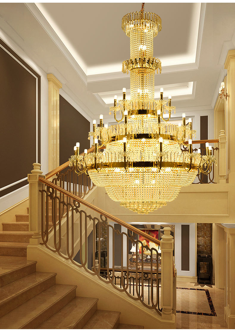 American Crystal Chandeliers Lights Fixture LED Modern European Big Long Chandelier 3 Color Dimmable Home Indoor Lighting Diameter 120cm 150cm