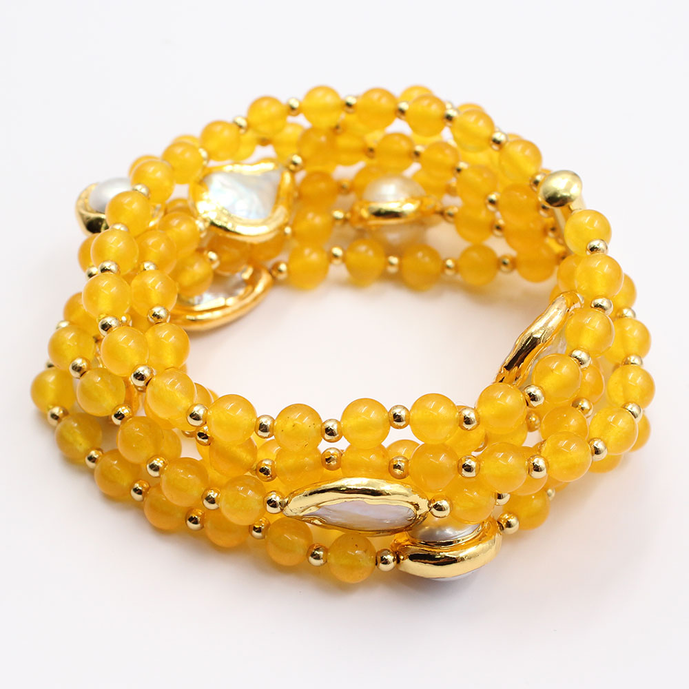 GuaiGuai Jewelry 7 Strands Round Yellow Jades White Keshi Coin Pearl Gold Plated Beads Bracelet Handmade For Women Lady Jewelry
GuaiGuai Jewelry 7 Strands Round Yellow Jades White Keshi Coin Pearl Gold Plated Beads Bracelet Handmade For Women Lady Jewelry