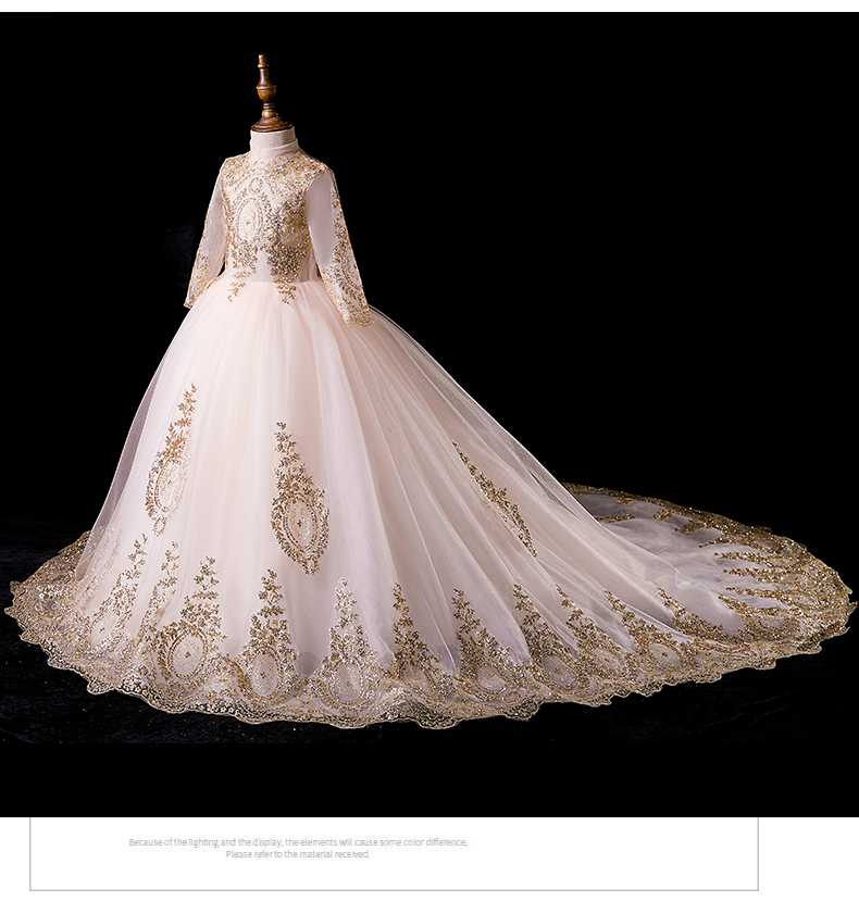 Wer Girl For Wedding Princess Gowns Golded Sequin Lace Children Clothes Formal Evening Party First Holy Communion Dresses 403 6660311