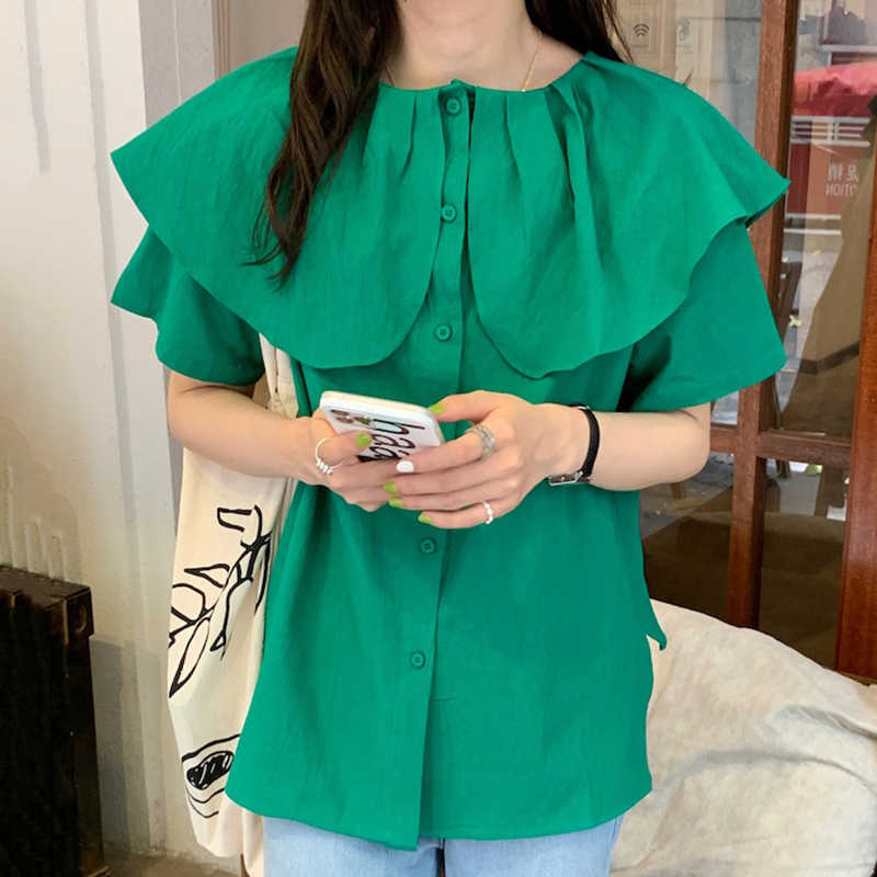 LY VAREY LIN Summer Women Sweet Ruffled Single Breasted Shirts Office Lady Casual Solid Color White Ruffles Fashion Tops 210526, Blue
LY VAREY LIN Summer Women Sweet Ruffled Single Breasted Shirts Office Lady Casual Solid Color White Ruffles Fashion Tops 210526, Blue