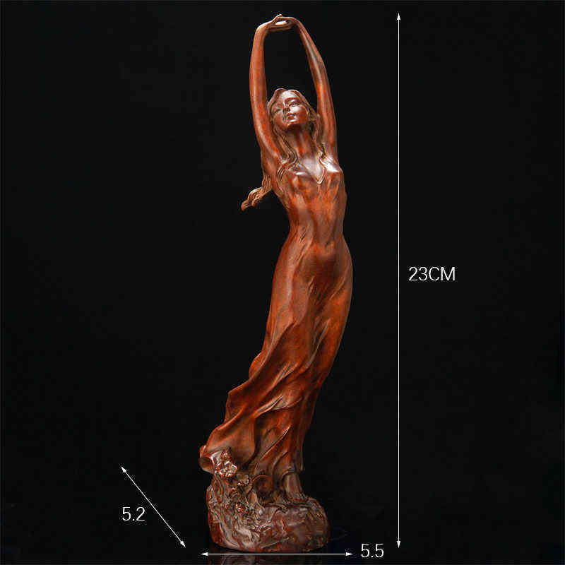 23cm Wood Chinese Style Beauty Female Statue Sculpture Art Handmade Boxwood Carving Fairy Miniature Decoration Crafts 211108