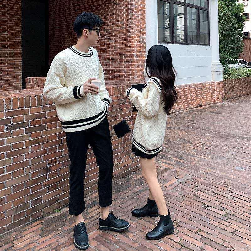 Women's Sweaters Preppy Style Couple Sweater Men Women Fashion Lolita Girl Sweet Navy Collar Couples Harajuku