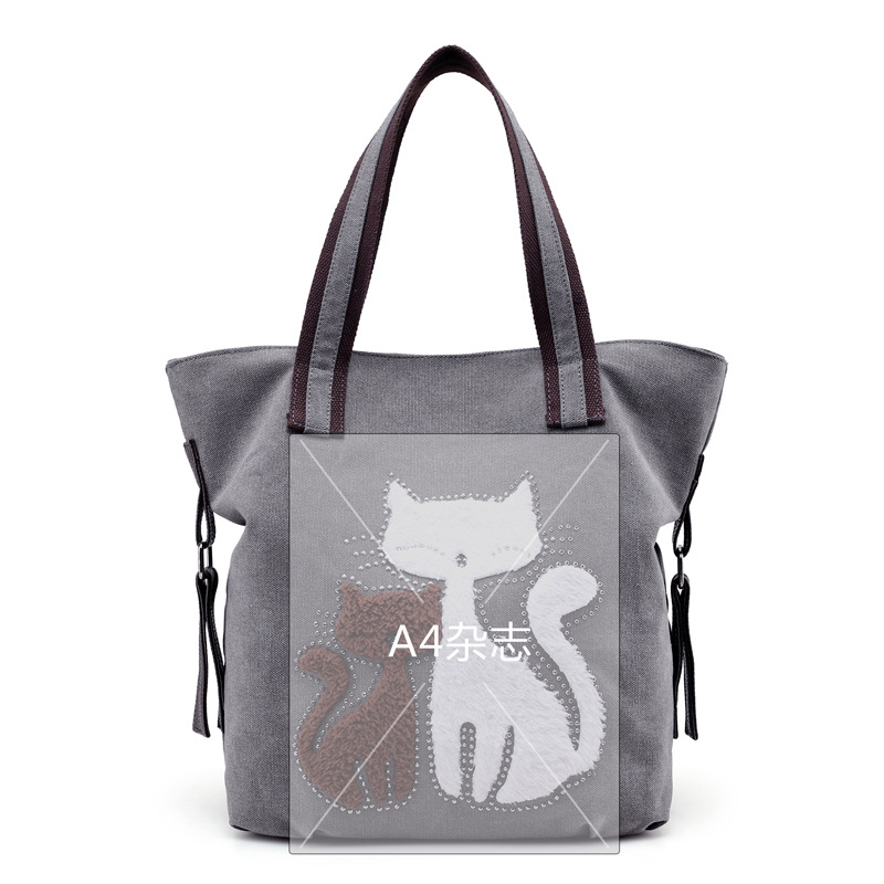 New canvas bag elegant temperament female bag tide simple shoulder bag cute cat fashion casual wild portable big, Blue
New canvas bag elegant temperament female bag tide simple shoulder bag cute cat fashion casual wild portable big, Blue