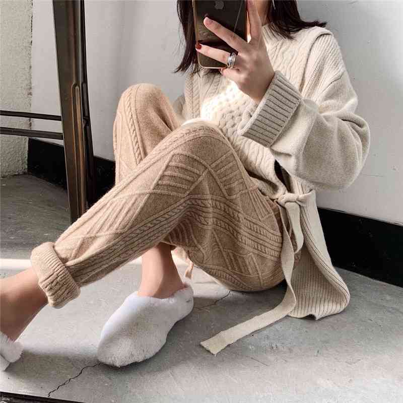 Winter Knitted Harem Pants Women Thicken Warm Female Casual Sweater Trousers 210520