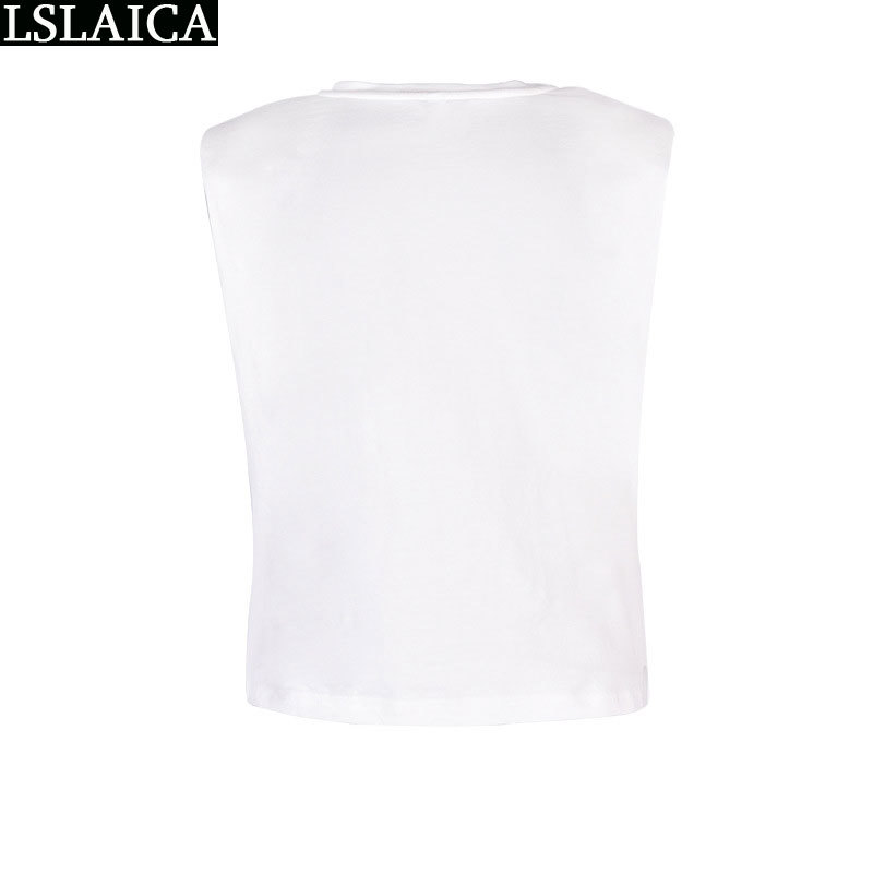 Solid color women shirts round neck fashion streetwear elegant office wild Shoulder pad Comfortable t shirt 210520