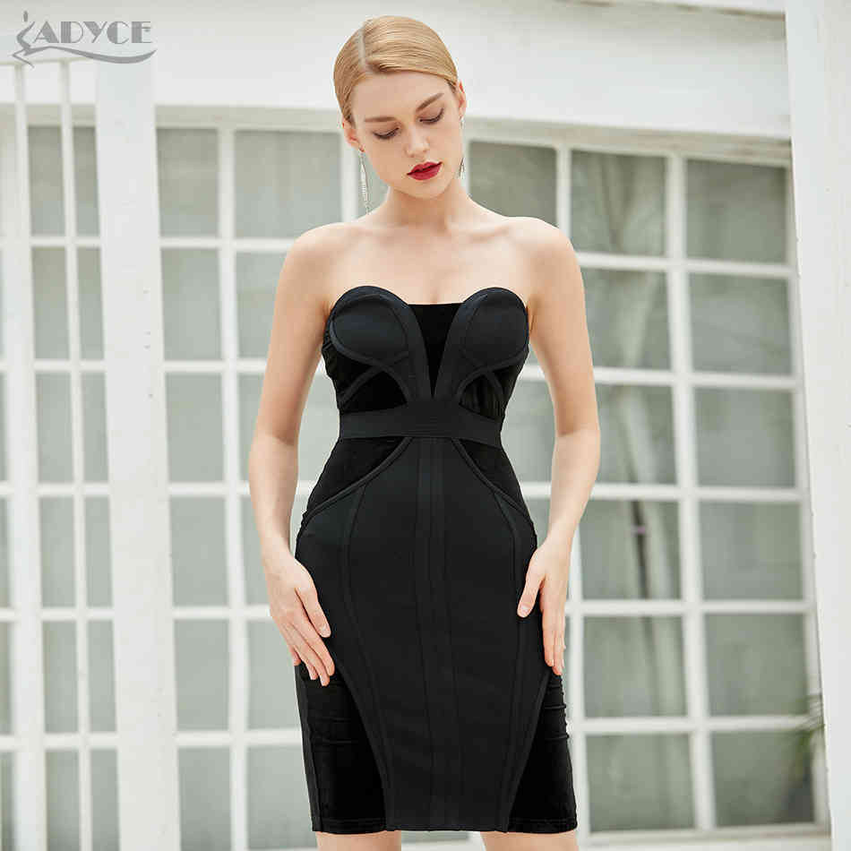 Summer Women Black Sleeveless Mini Bodycon Bandage Dress Sexy Strapless Club Celebrity Evening Runway Party 210423