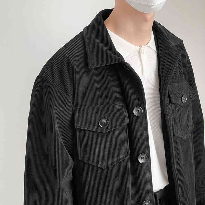 IEFB Black Corduroy Jacket Men's Spring And Autumn Oversize Workwear Jacket Loose Casual Men's Clothing Double Pocket 9Y6960 210524