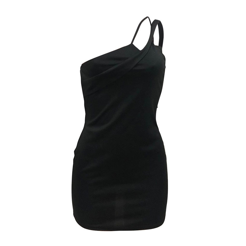 Free Summer Women's Club Dress Sexy One Shoulder Sleeveless Black Bodycon Split Celebrity Party Vestidos 210524
