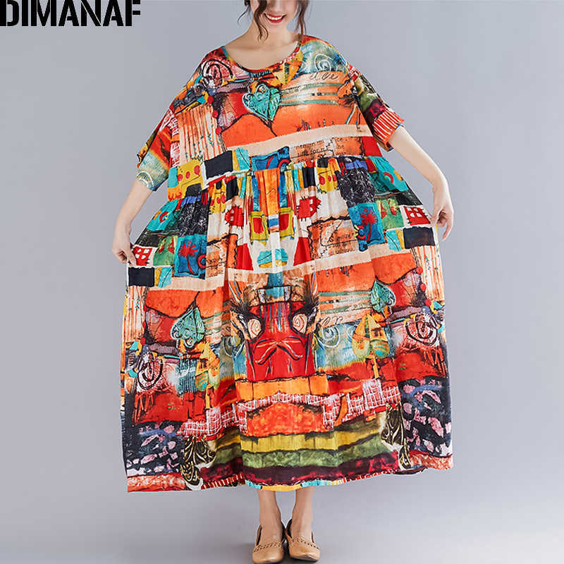 DIMANAF Plus Size Women Print Dress Summer Sundress Cotton Female Lady Vestidos Loose Casual Holiday Maxi Dress Big Size 5XL 6XL 210630