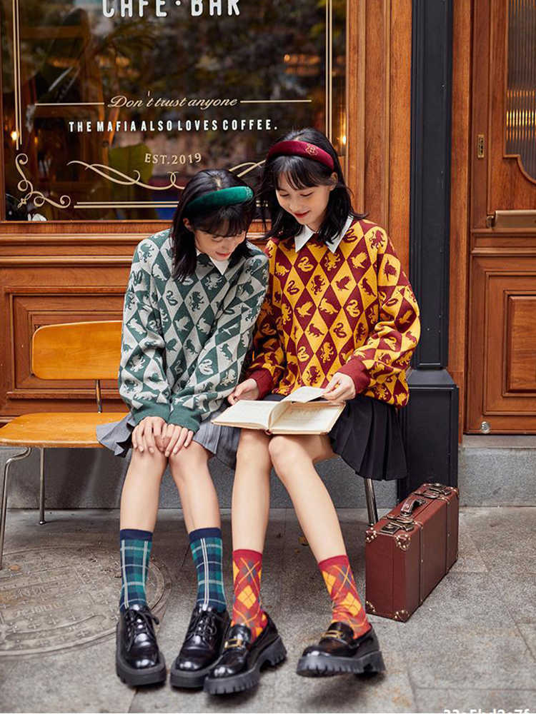 Winter Spring Sweater Cute Preppy Style Pullover Animal Sign Full Sleeve Knitted Top Clothes For School Femal Jumper 211011Z