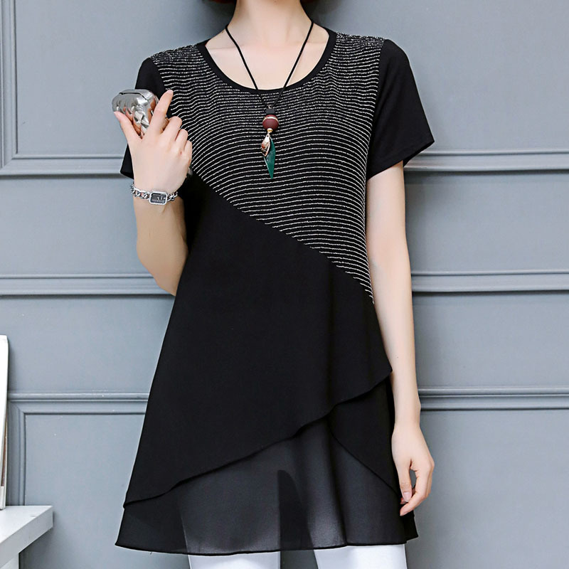 Womens Tops Blouses 2021 Plus Size Tops Chiffon Blouse Shirts Blouse Shirts Ladies Tops Short Spliced Women Clothes 3530 50 210317