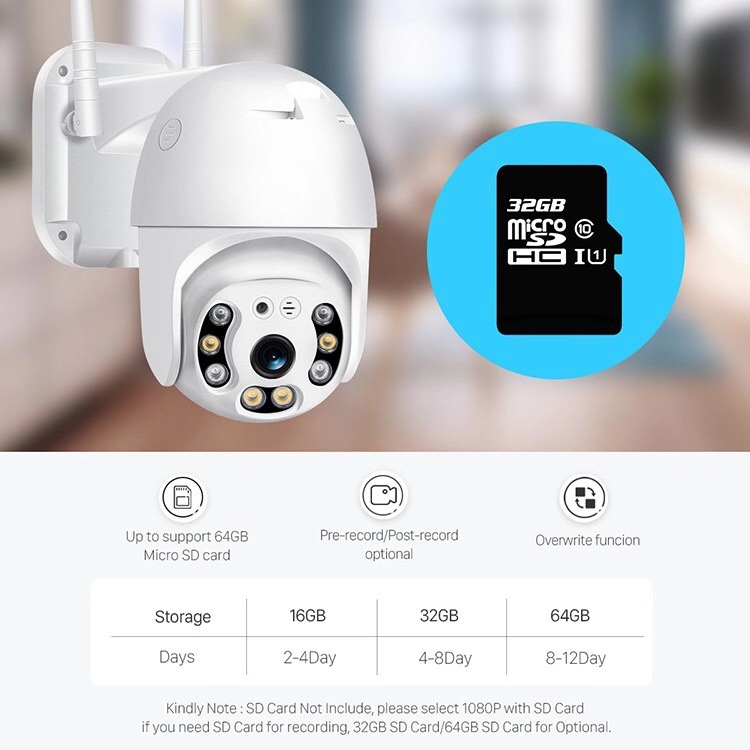 Outdoor Waterproof Wifi PTZ Camera HD 1080P 8LEDS IP Camera Wireless Cam with Dual Antenna IR Sensor Speaker Rotation AI Human Detection