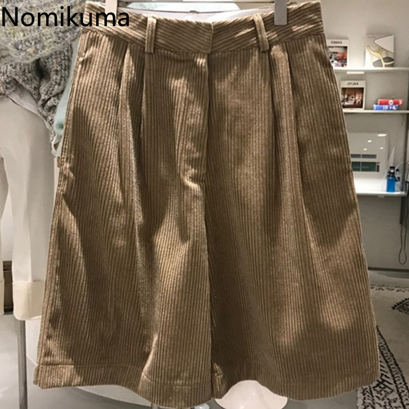 Nomikuma Causal Solid Corduroy Shorts Spring Korean High Waist Women Bottoms New Loose Short Chores Para Mujer 6E608 210427