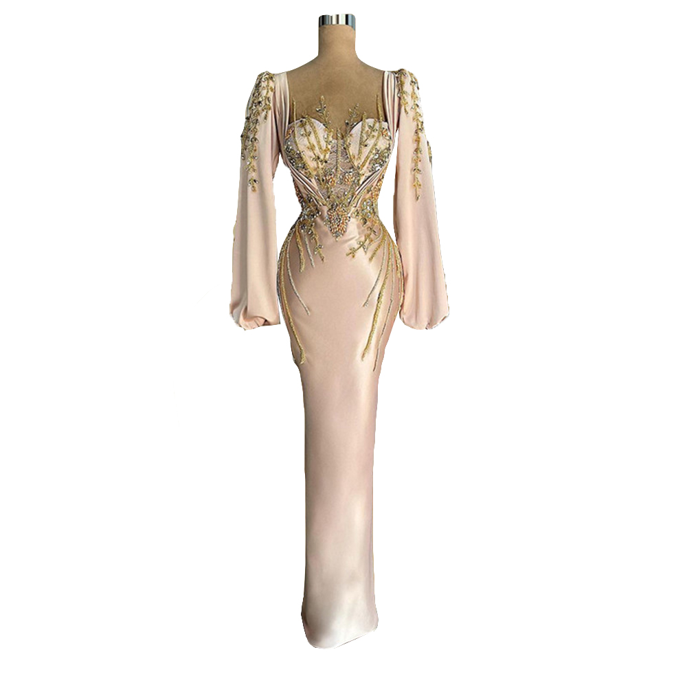 Elegant Wedding Dresses Long Sleeves V Neck Beading Bridal Gowns Floor Length Marriage Robe de mariee
