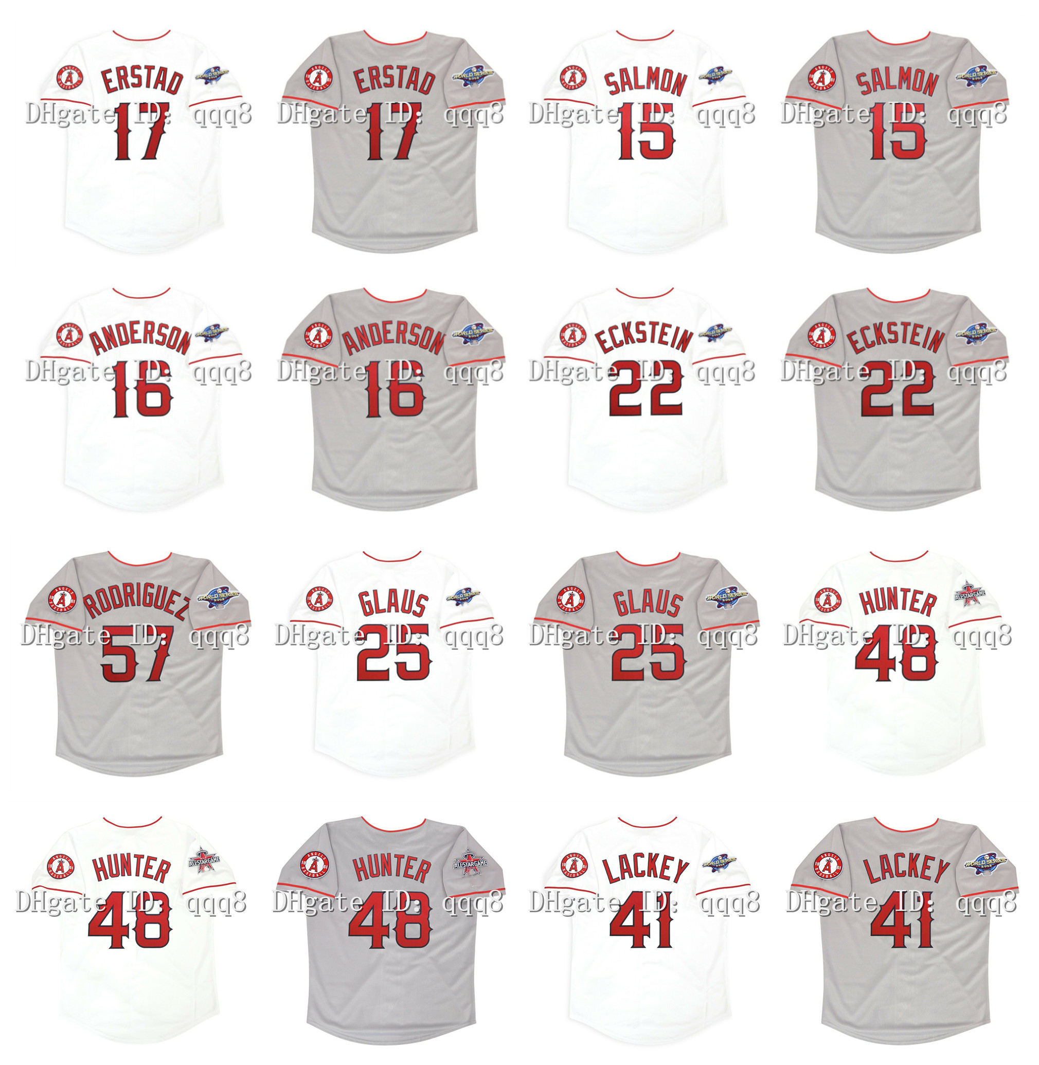 Vintage 2002 15 Tim Salmon Baseball Jerseys Garret Anderson Troy Glaus 57 Francisco Rodriguez 17 Darin Erstad 9 Chone Figgins 48 Torii Hunter Molina White Grey Jersey
Vintage 2002 15 Tim Salmon Baseball Jerseys Garret Anderson Troy Glaus 57 Francisco Rodriguez 17 Darin Erstad 9 Chone Figgins 48 Torii Hunter Molina White Grey Jersey