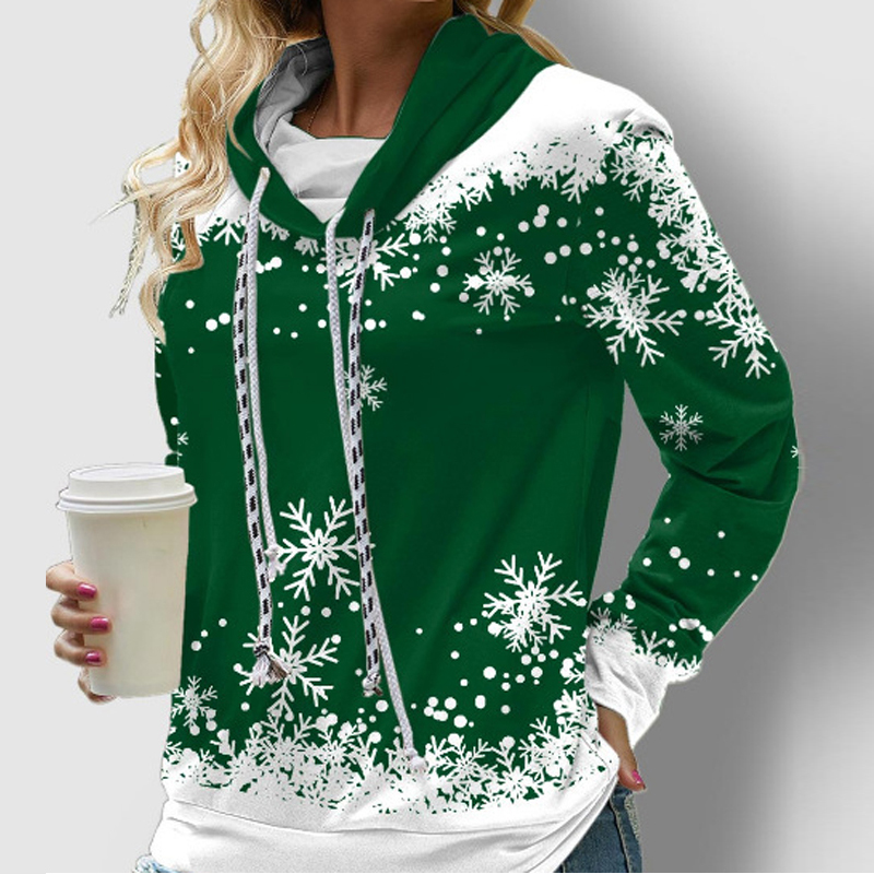 Autumn and winter women's casual sweater hoodie street style loose drawstring snowflake print commuter top, Black
Autumn and winter women's casual sweater hoodie street style loose drawstring snowflake print commuter top, Black