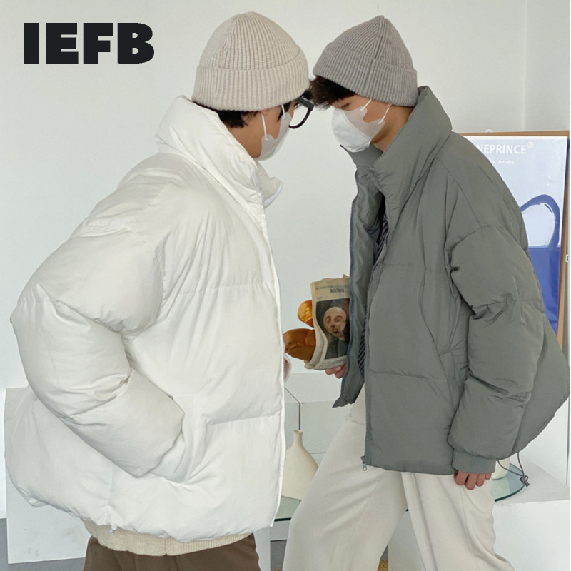 IEFB Thick Korean Trend Short Cotton Padded Clothes Loose Causal Stand Collar Elastic Hem Long Sleeve Oversize Winter Coat Y5261 210524