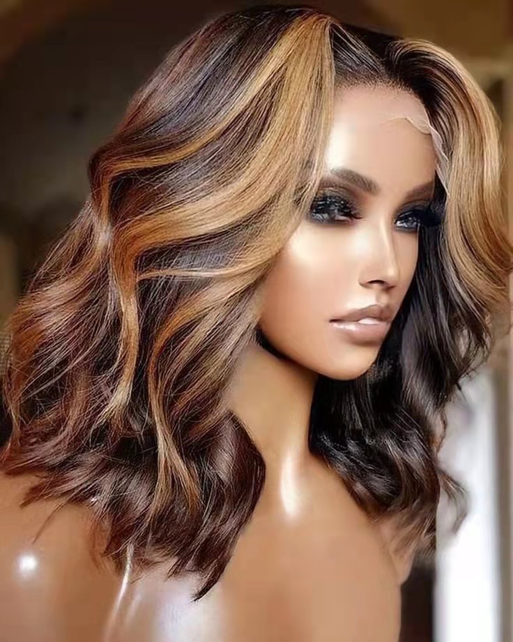 2022 New hot chestnut brown blonde highlight wavy bob u part wig human upart glueless brazilian hair wigs 150% 2x4" middle ushape 14inch
