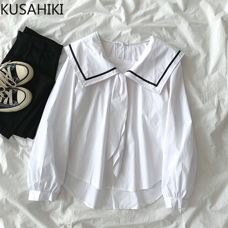 Long Sleeve Top Women Lace Up Sailor Collar Blouse Spring Causal Pullover Blusas Shirt Feminimos Mujer 6G061 210603, White
Long Sleeve Top Women Lace Up Sailor Collar Blouse Spring Causal Pullover Blusas Shirt Feminimos Mujer 6G061 210603, White