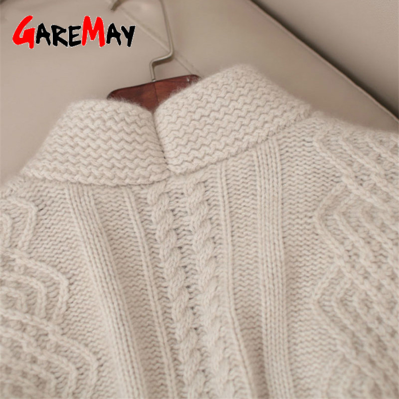 Warm Knitted Cardigan Female Casual Criss-Cross Belt Turn Down Collar White Sweater Women Cotton Knitwear Cardigans Tops 210428