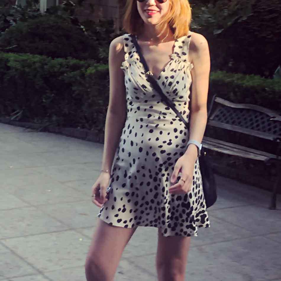 Women's Silk Dress Fashion Sleeveless V-neck Vintage Black Dot Printing Mini Slim Women Club Party Vestidos 210524