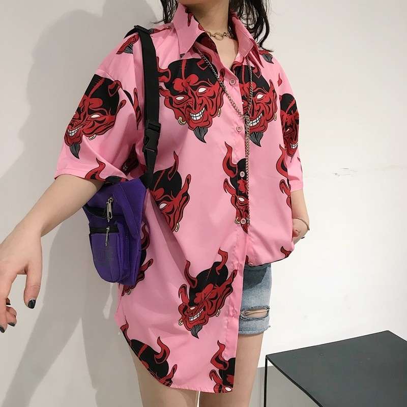 Summer Blouses Tops Women Gothic Streetwear Collared Button Shirt tops female ladies students blouses loose, Black;white
Summer Blouses Tops Women Gothic Streetwear Collared Button Shirt tops female ladies students blouses loose, Black;white