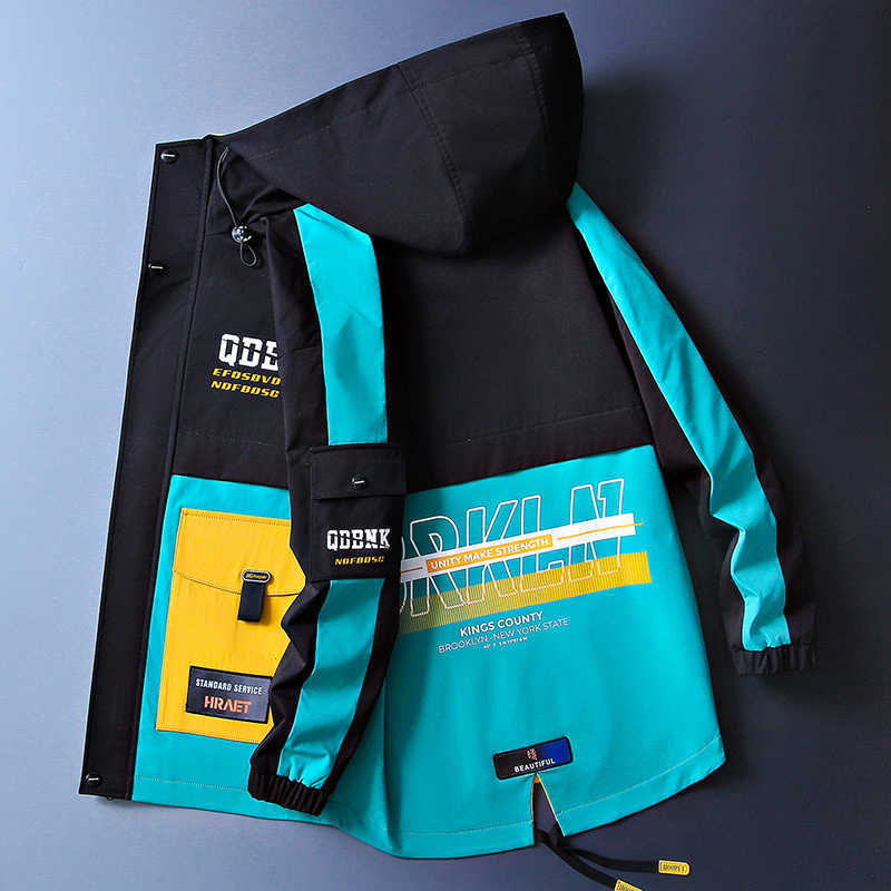 Cool Jackets Men Patchwork Streetwear Male's Casual Windbreaker Coat Male Hip Hop Big Size 3XL 210818