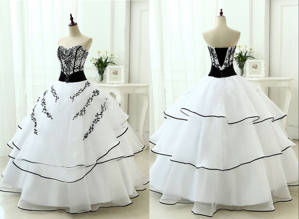 Fashion Gothic Black and White Wedding Dress Bridal Gown Strapless beaded Embroidered Organza Ruffled Layers Long Corset Back Rustic Reception Dresses, Nude
Fashion Gothic Black and White Wedding Dress Bridal Gown Strapless beaded Embroidered Organza Ruffled Layers Long Corset Back Rustic Reception Dresses, Nude