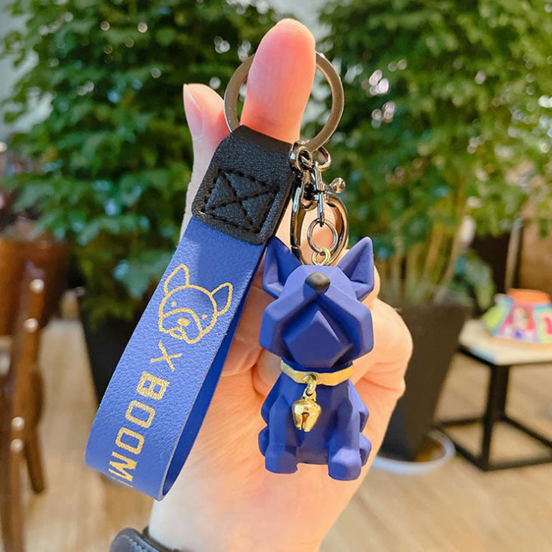 Punk French Keychain PU Leather Cute Dog Keychains for Women Bag Pendant Jewelry Trinket Men Car Ring Key Chain