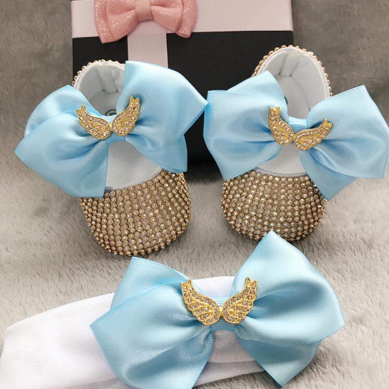 First Walkers Lake Blue Baby Baptism Shoes 18K Golden Crystal Christening Infant Angel Wing Ballerina Ballet Headband Set
First Walkers Lake Blue Baby Baptism Shoes 18K Golden Crystal Christening Infant Angel Wing Ballerina Ballet Headband Set