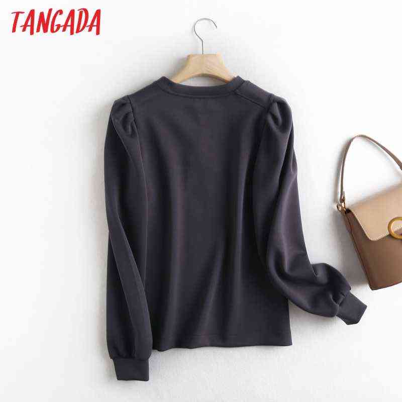 Tangada Women High Quality Gray Sweatshirts Puff Long Sleeve O Neck Loose Pullovers Female Tops 6D37 211109