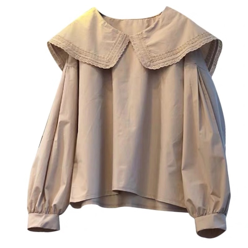 Nomikuma Women Doll Shirt Korean Causal Lantern Long Sleeve Blouse Sweet Autumn Peter Pan Collar Blusas Feminimos Top 6C730 210427