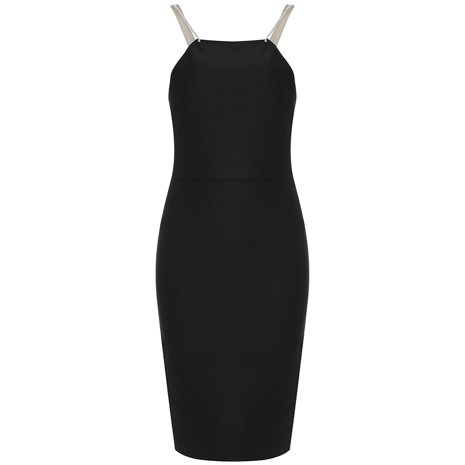 Ladies Dress High Quality Black Sexy Tight-Fitting Square Neckline, Backless Chain Fashion Bandage Party 210525