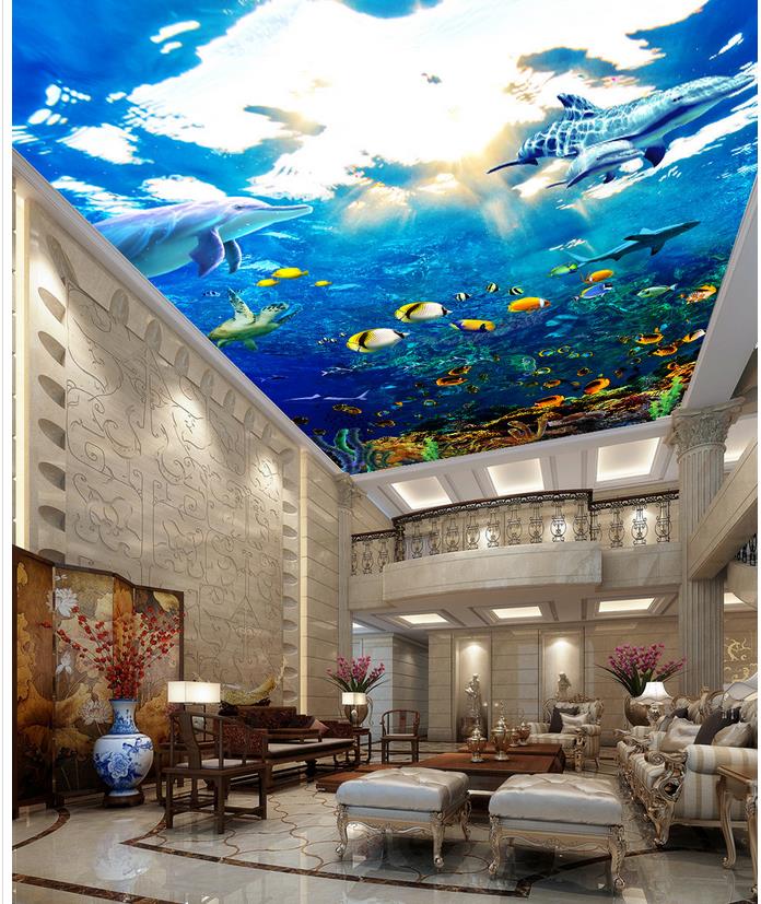 3d murals wallpaper for living room Sea World Dolphin Ceiling 3d customized wallpaper
