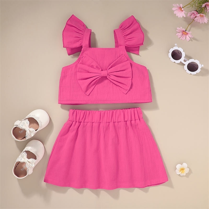 Summer Children Sets Casual Sleeveless O Neck Bow Tops Pink Solid Skirt 2Pcs Girl Boys Clothes 18M-6T 210629
Summer Children Sets Casual Sleeveless O Neck Bow Tops Pink Solid Skirt 2Pcs Girl Boys Clothes 18M-6T 210629