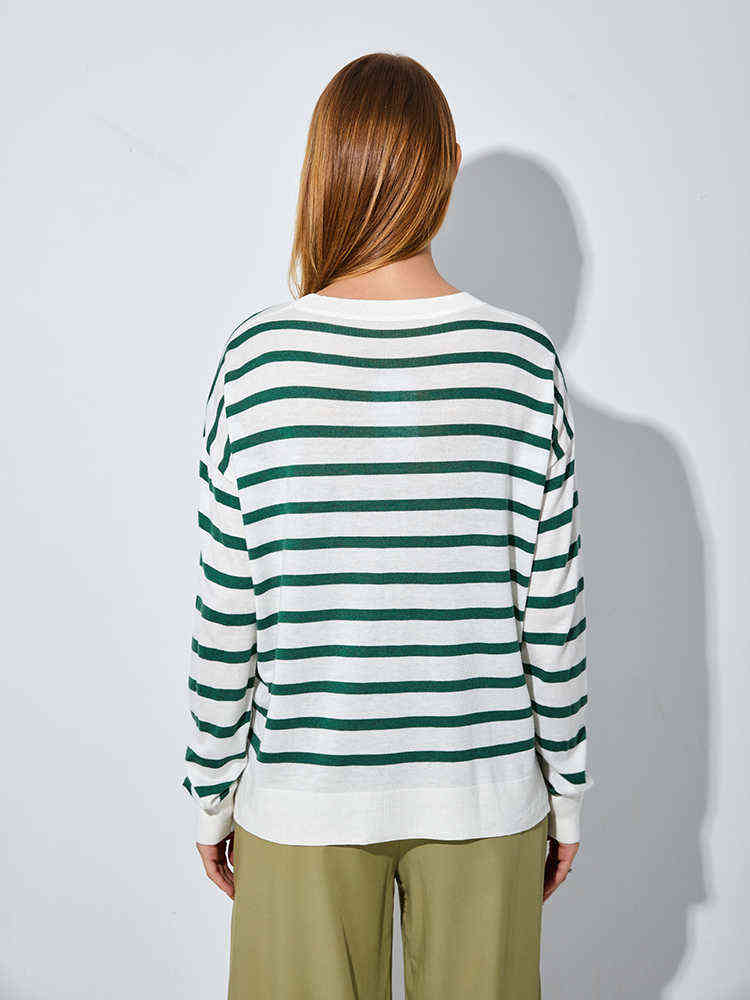 GCAROL Women Color Spliced Stripes Sweater Drop Shoulder Loose Elegant Knit Pullover Soft Stretch Spring Autumn Winter Jumper 211123wtt