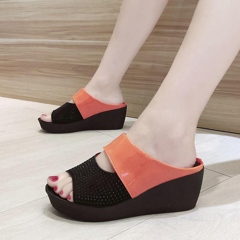 Summer sandals and slippers women's 2021 slope with thick bottom flip-flops Korean version of high heel sandals and slippers, Black
Summer sandals and slippers women's 2021 slope with thick bottom flip-flops Korean version of high heel sandals and slippers, Black