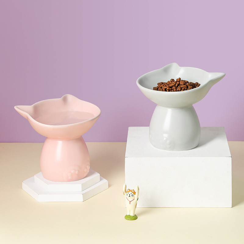 New Cat Bowl Ceramic High Foot Oblique Mouth Pet Supplies Cat Puppet Cat Rice Bowl To Protect The Cervical Spine Pet Accessories