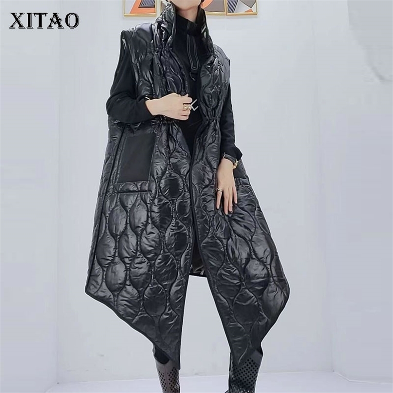 XITAO Print Pattern Vest Women Fashion Pocket Goddess Fan Single Breast Autumn Letter Sleeveless Minority GWJ1269 211120