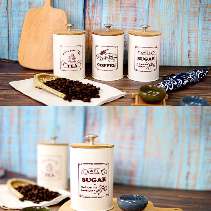 Storage Bottles & Jars 3pcs Vintage Style Tea Coffee Sugar Canisters Kitchen Tin Retro White Pots Food Containers