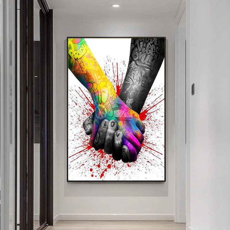 Graffiti Art Love Hands Canvas Posters and Prints Modern Pop Street Art Holding Hands Painting Pictures for Living Room Cuadros