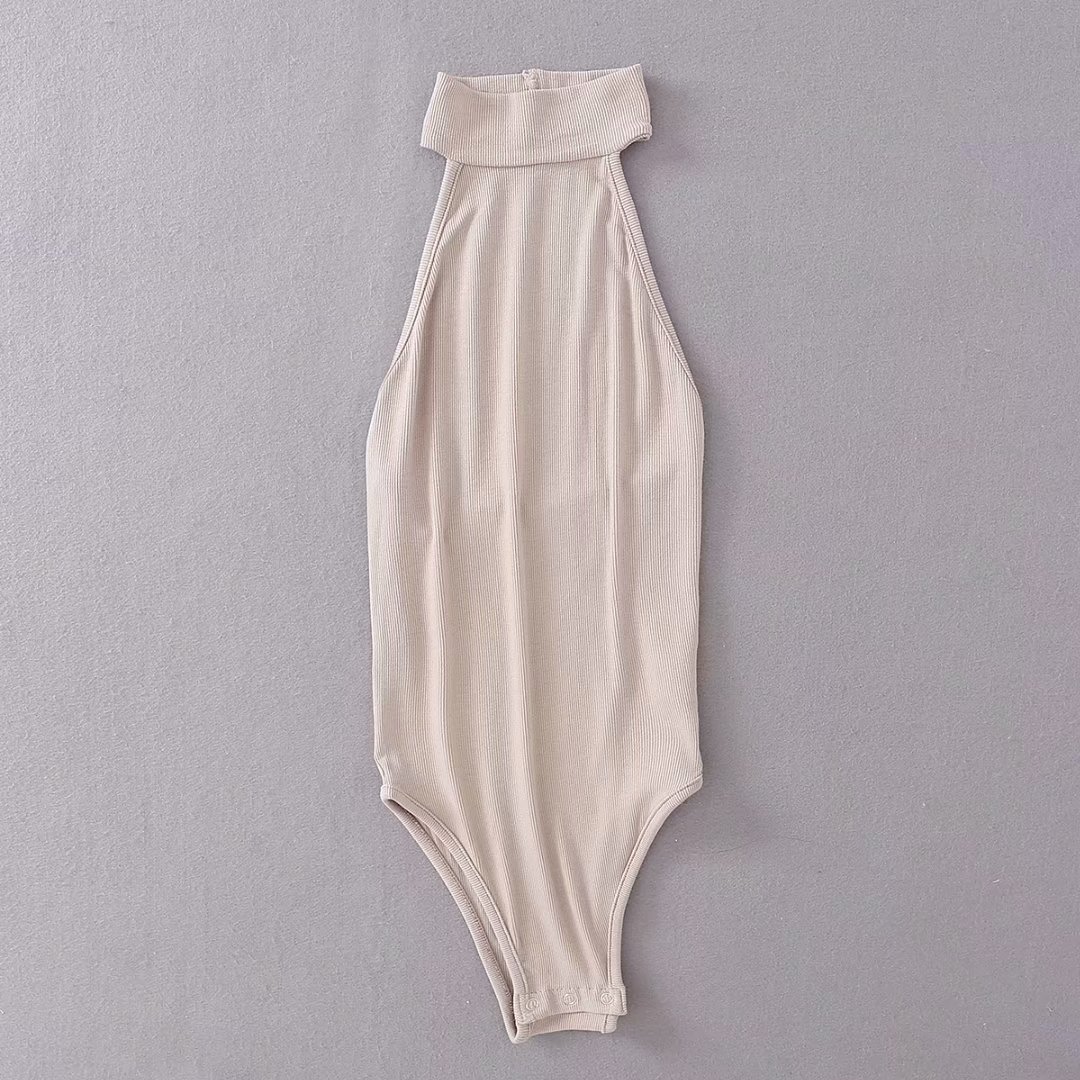 sexy turtleneck bodysuit women white black sleeveless backless halter rib body suits for streetwear Summer 210521
