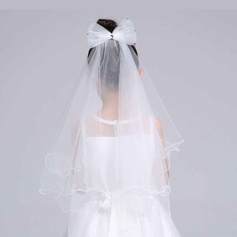 2019 New White Ivory Kids Girls First communion Veils Tulle bowknot with comb Wedding Flower Girl veil Mariage Fille X0726