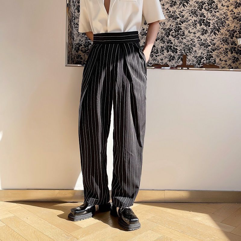 IEFB Personality Stripe Wide Leg Long Pants Temperament High Waist Casual Streetwear Trousers 9Y6660 210524