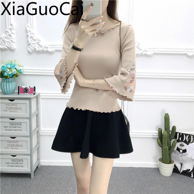 Women's Sweaters Thin Fashion Petal Side Ladies Slim Trumpet Sleeve Women Embroidery Round Neck Hook Flower Female, Black
Women's Sweaters Thin Fashion Petal Side Ladies Slim Trumpet Sleeve Women Embroidery Round Neck Hook Flower Female, Black