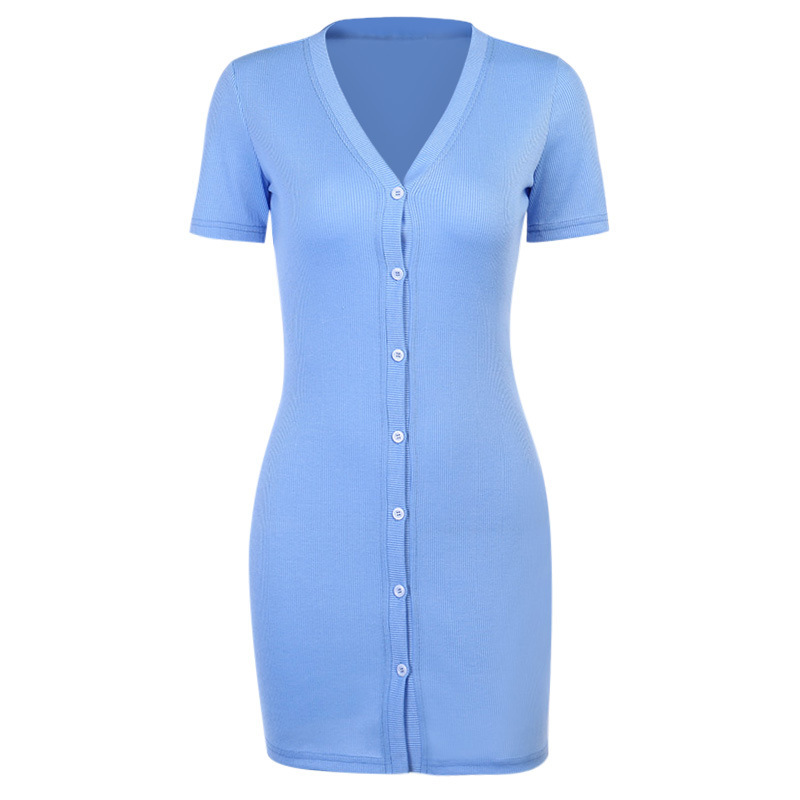 Paris Girl Slim Button Knitting Cardigan Dress Female Summer Short-Sleeved V-Neck Bag Hip Dresses Women 210524, Blue
Paris Girl Slim Button Knitting Cardigan Dress Female Summer Short-Sleeved V-Neck Bag Hip Dresses Women 210524, Blue