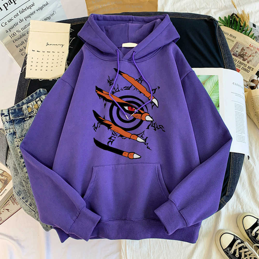 Mens Hoodie Sweatshirt Harajuku Anime Clothes Kurama Ninjutsu Print Streetwear Hoodies Fashion Casual Loose Oversized Hoodies Y0804