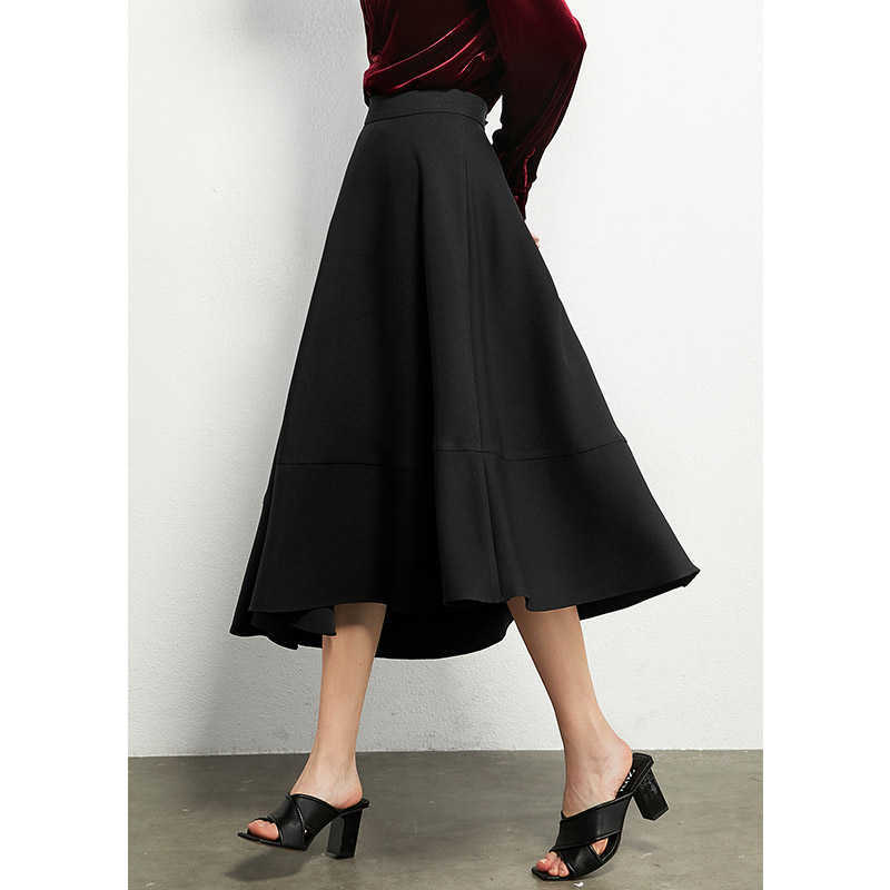 Minimalism Autumn Winter Fashion Asymmetrical Women's Skirt Causal Solid Calf-length Female 12070337 210527